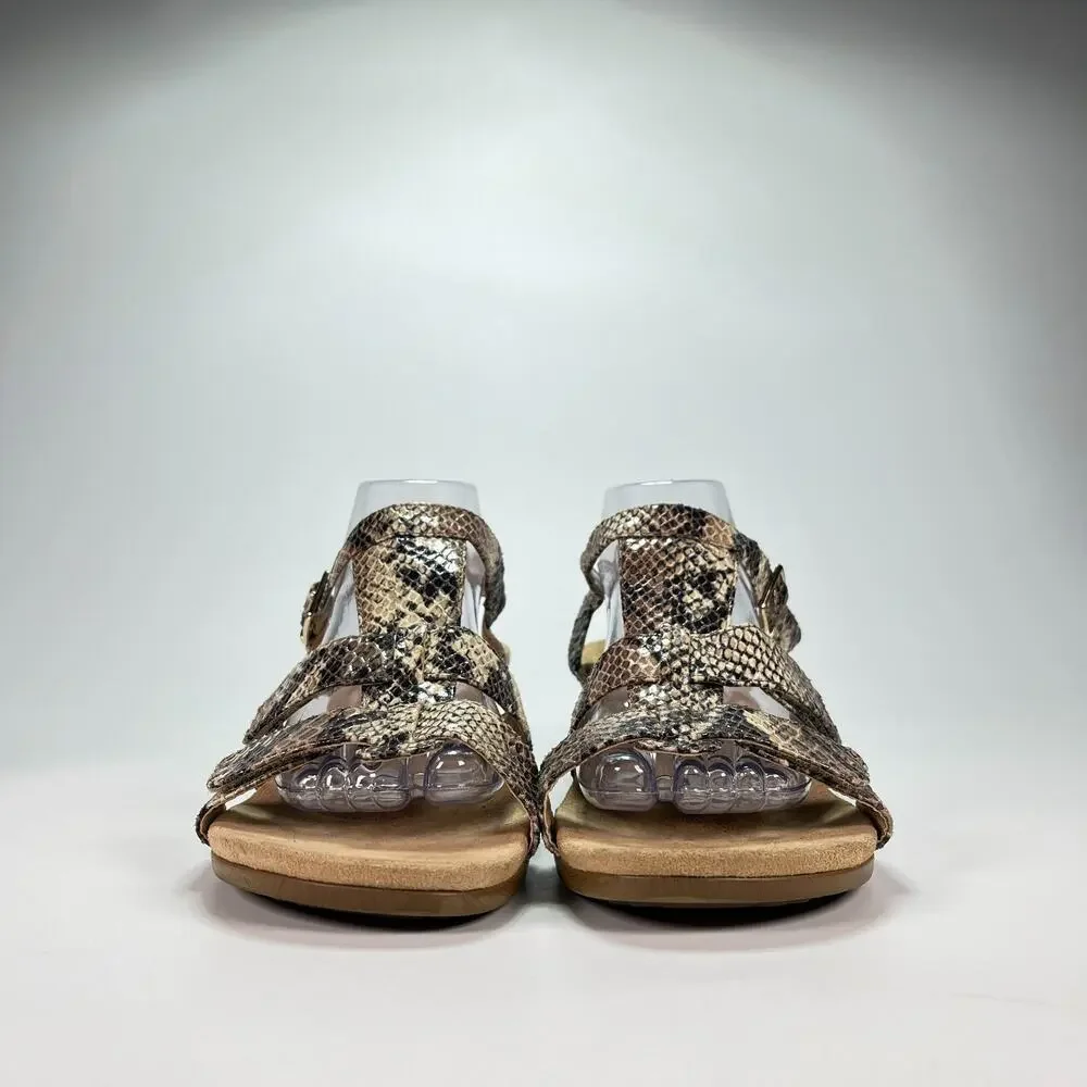 Vionic Glenda Brown Wedge Sandals Natural Snake Print Leather Womens Size 11 - Picture 2 of 10